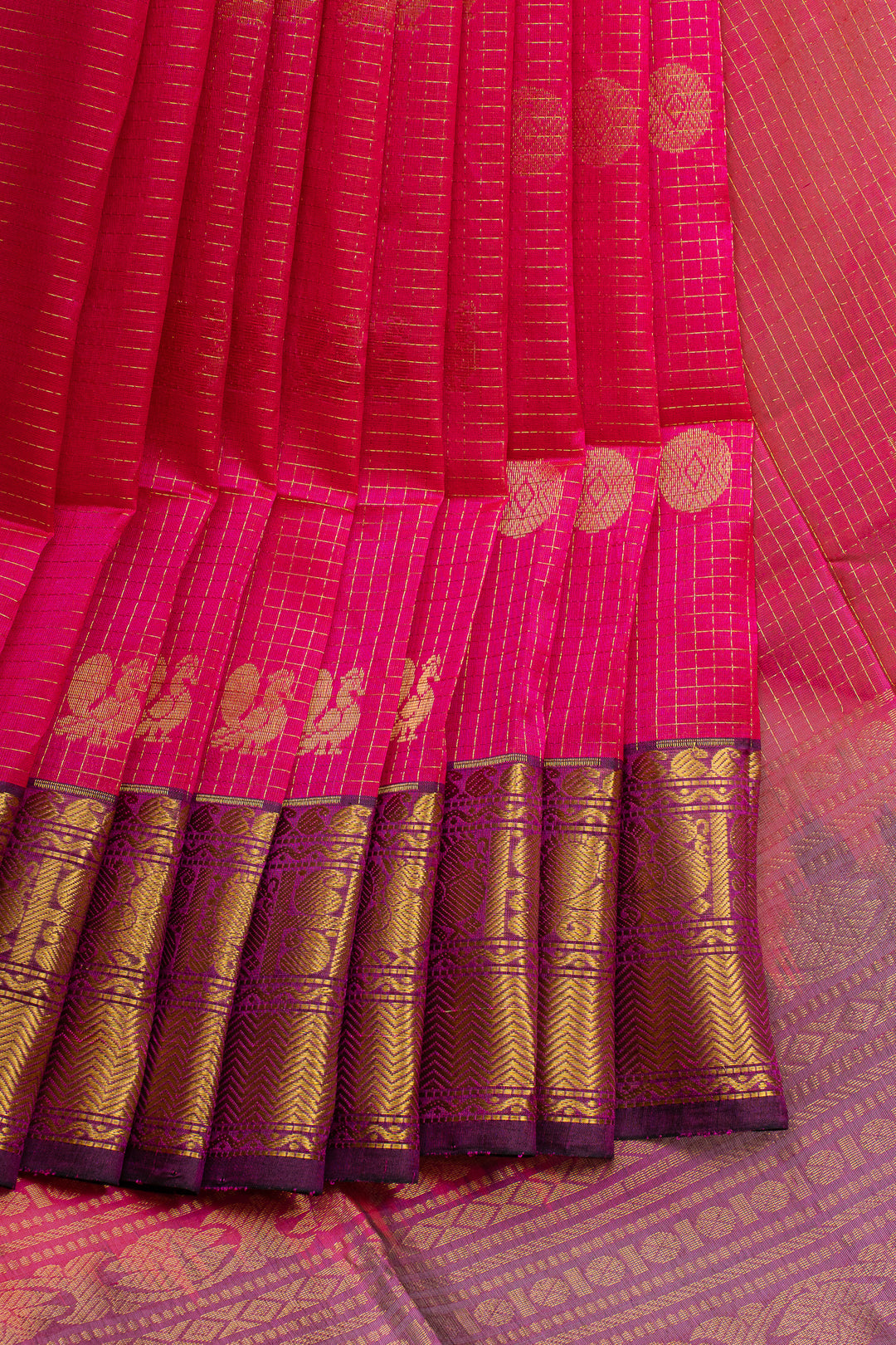 Pink and pure Zari checks pure silk cotton saree