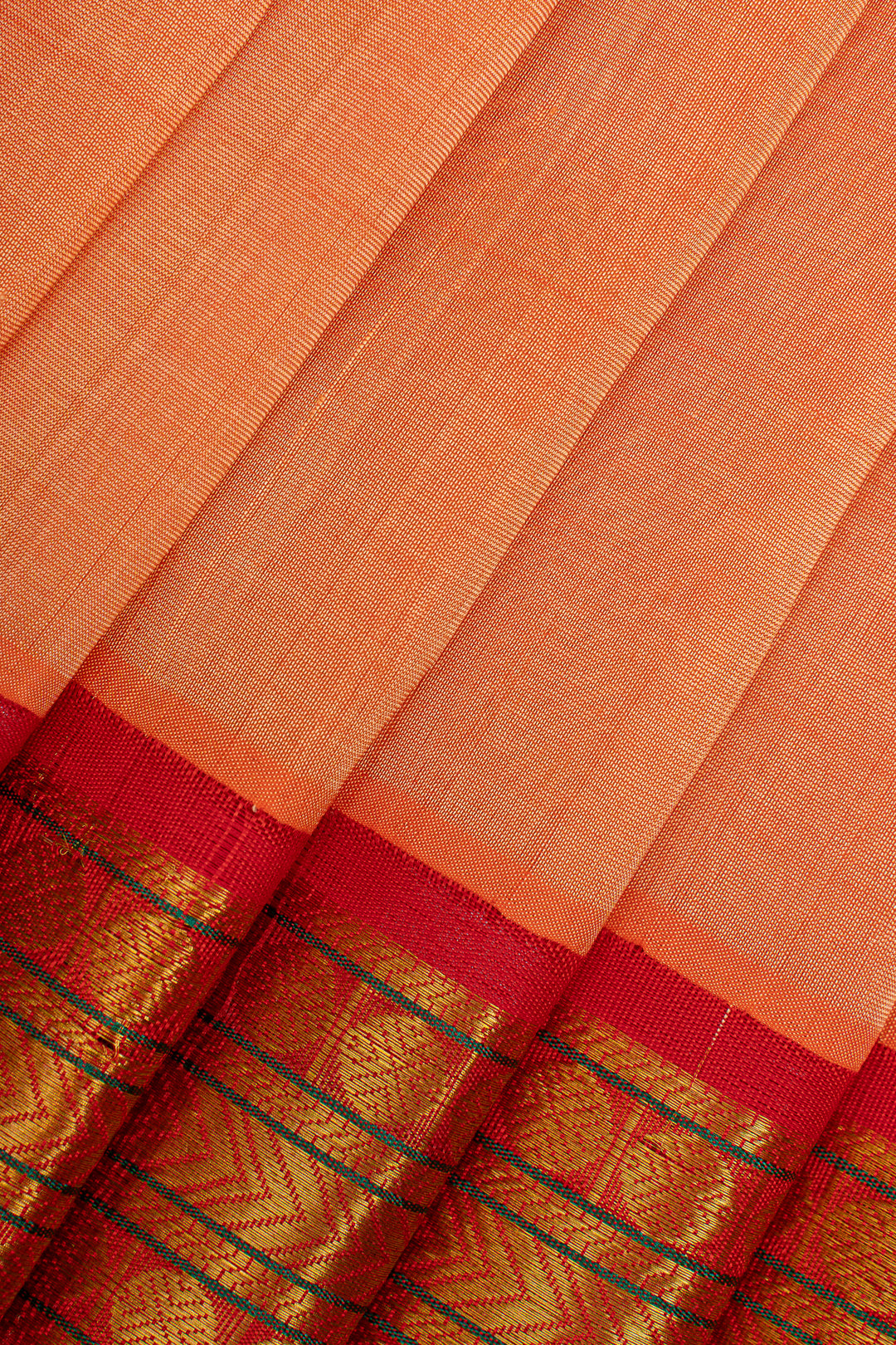 Peach orange pure silk cotton saree