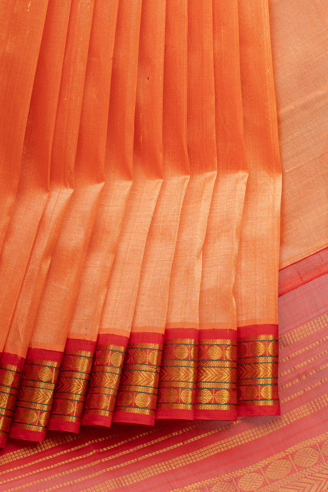 Peach orange pure silk cotton saree
