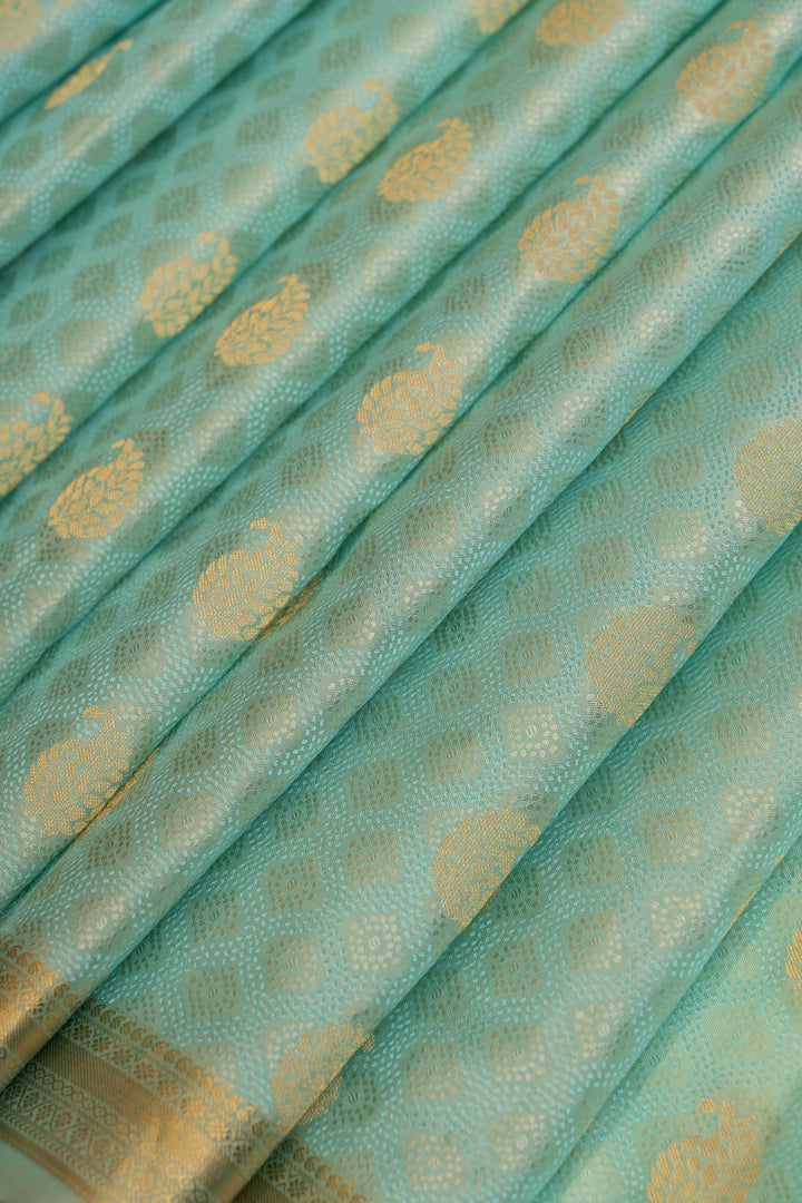 Ice blue embossed pure Kanchipuram silk saree