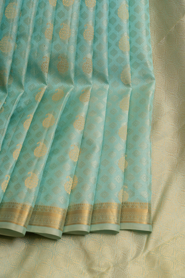 Ice blue embossed pure Kanchipuram silk saree