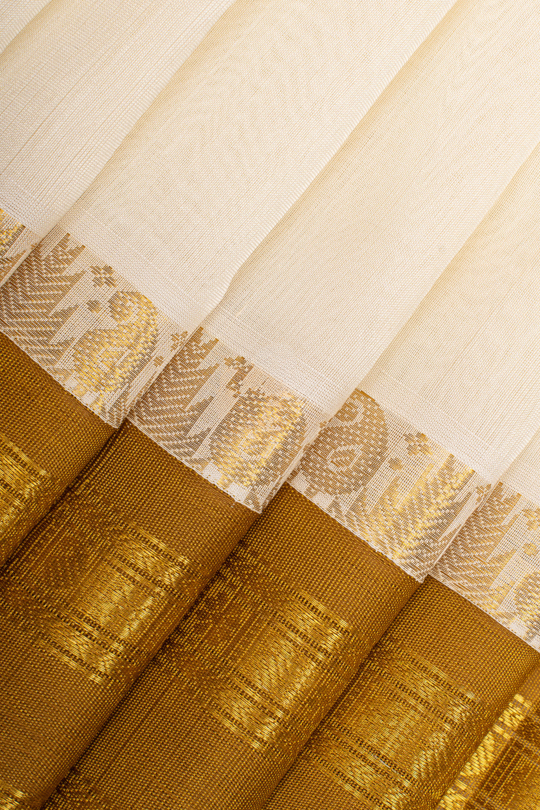 Off white and mustard pure silk cotton saree