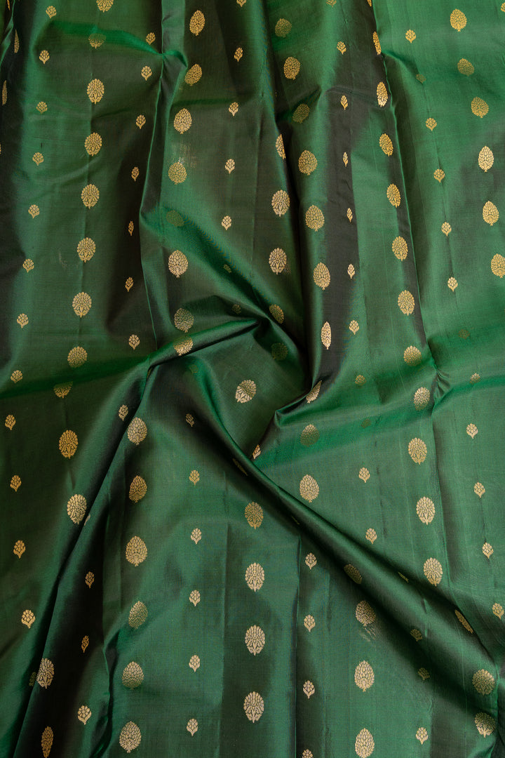 Bottle green buttis pure Kanchipuram silk saree