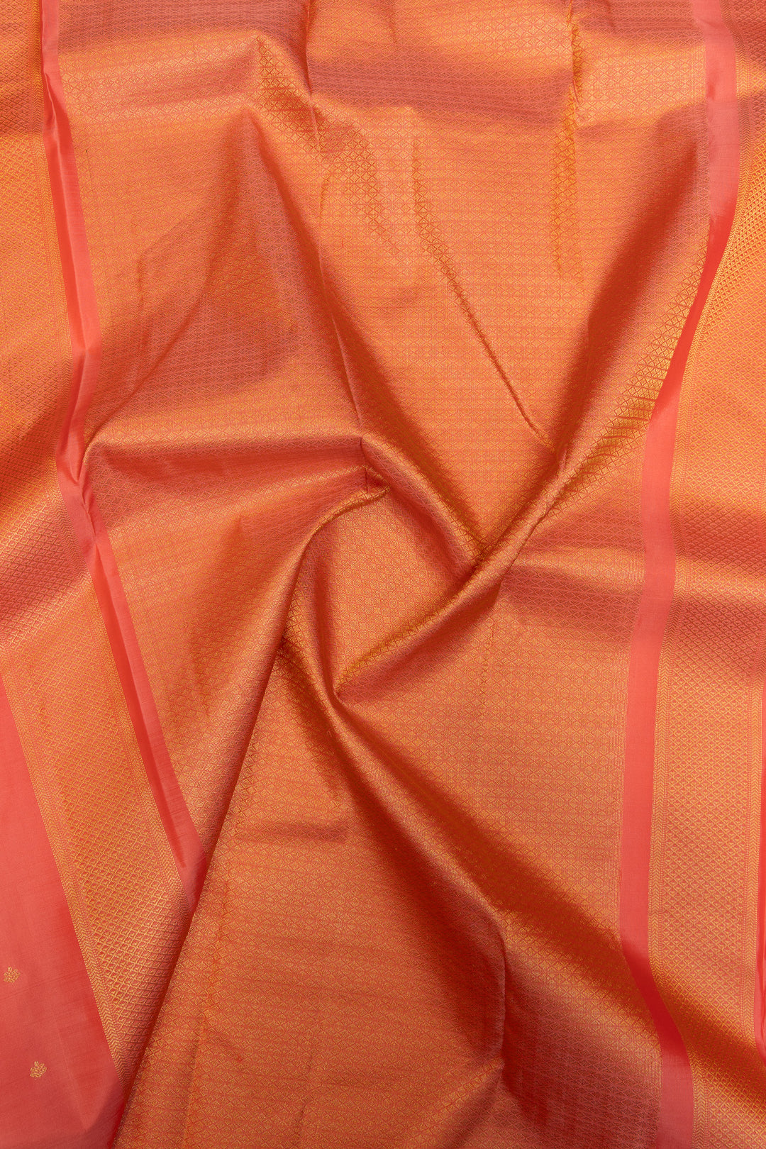 Peach and gold small border pure kanchipuram silk saree