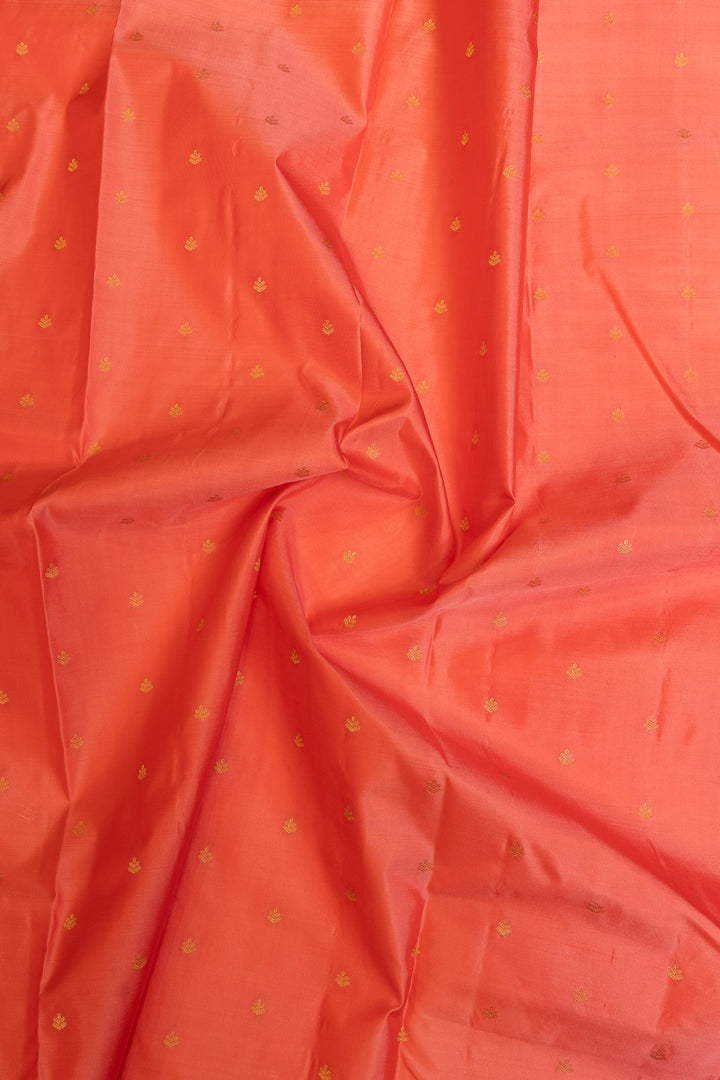 Peach and gold small border pure kanchipuram silk saree