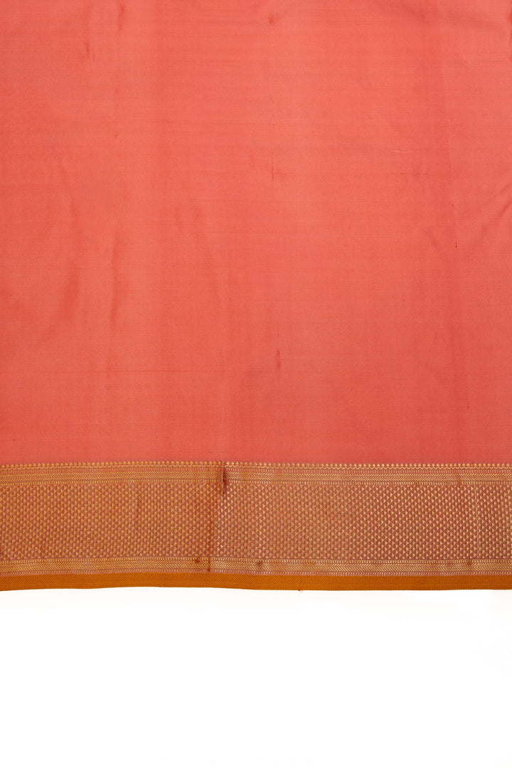 Peach and gold small border pure kanchipuram silk saree