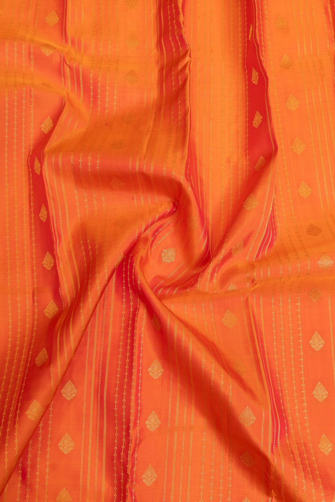 Orange Zari stripes pure Kanchipuram silk saree