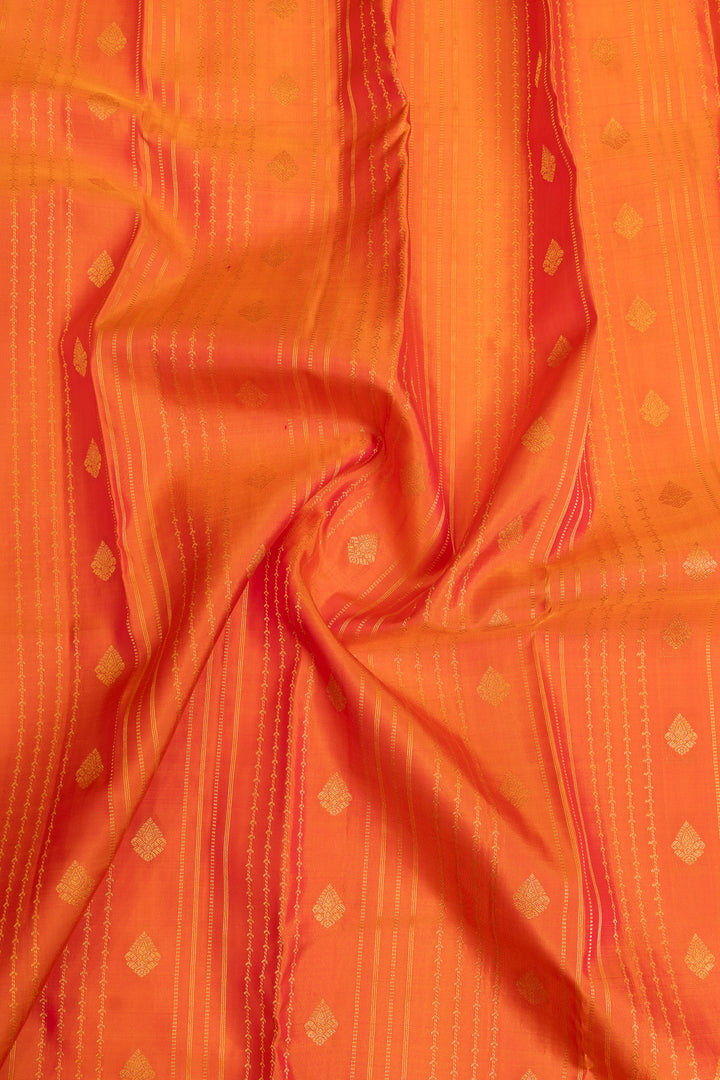 Orange Zari stripes pure Kanchipuram silk saree
