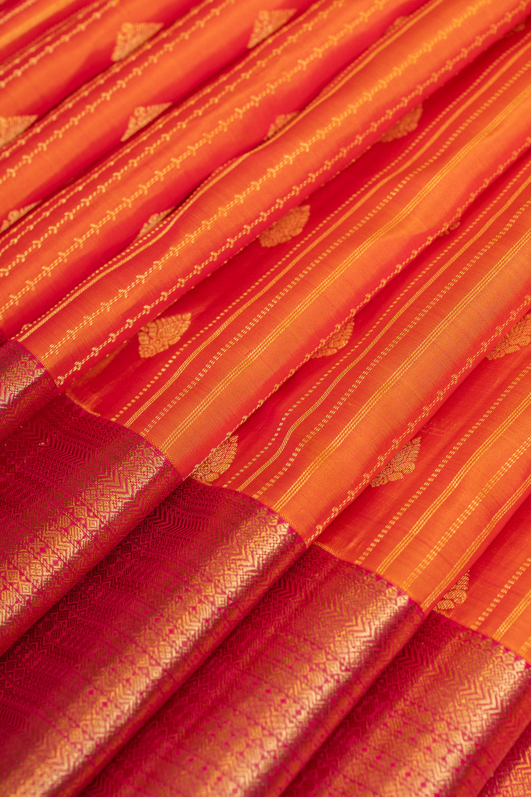 Orange Zari stripes pure Kanchipuram silk saree