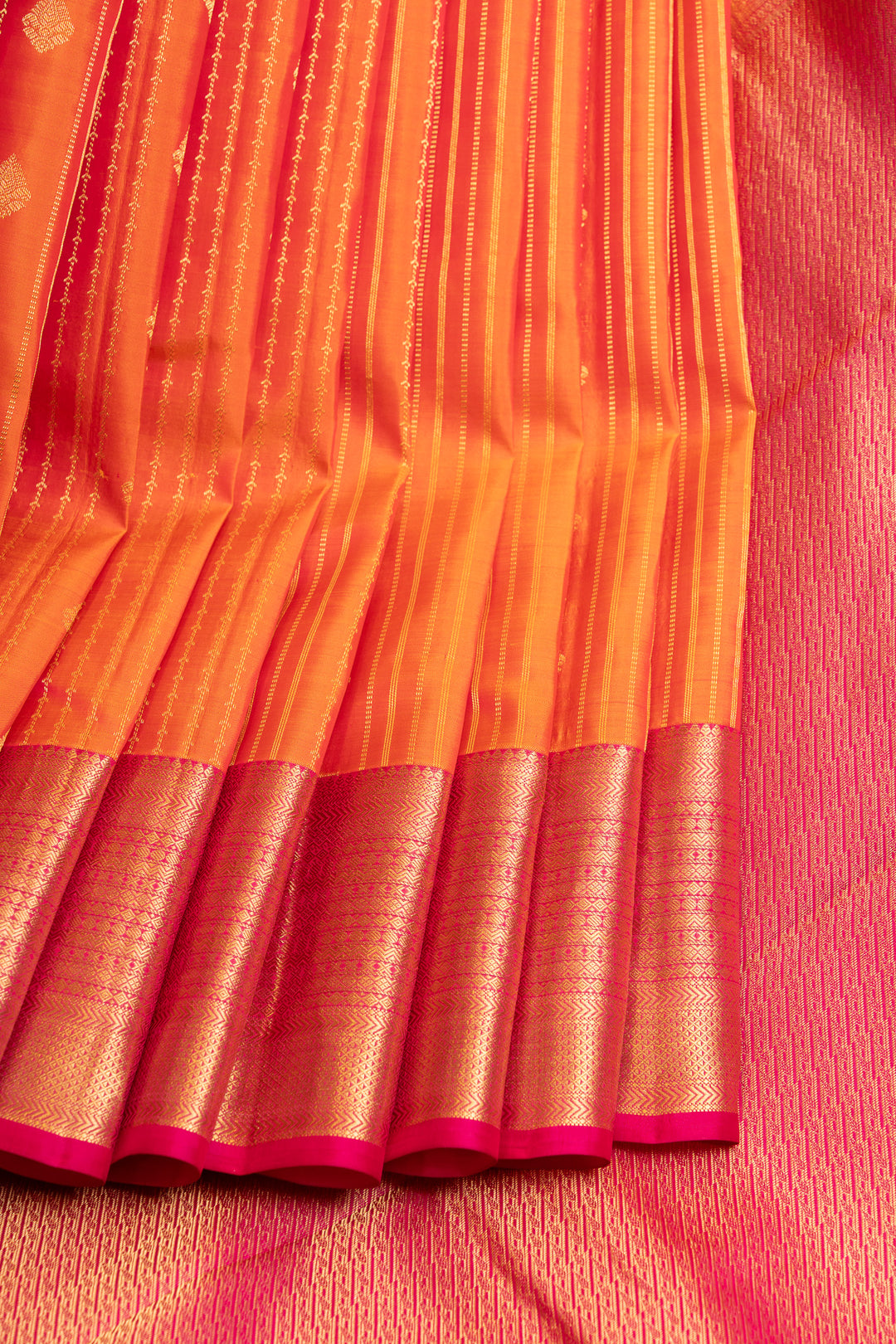 Orange Zari stripes pure Kanchipuram silk saree