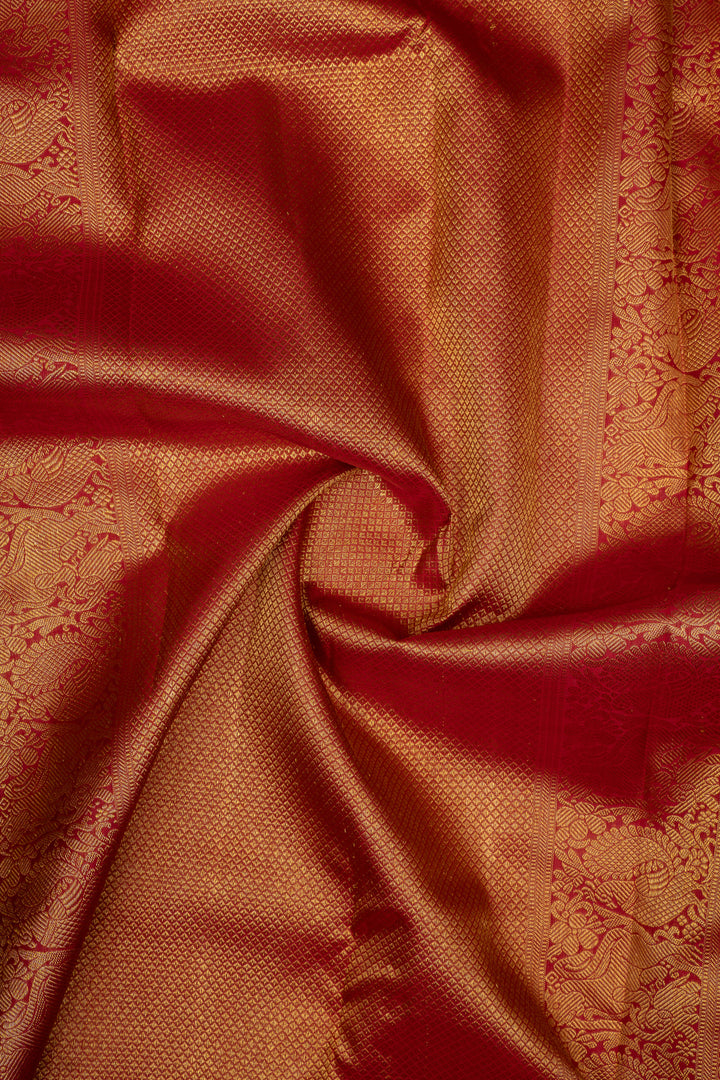 Peacock blue and red traditional pure kanchipuram silk