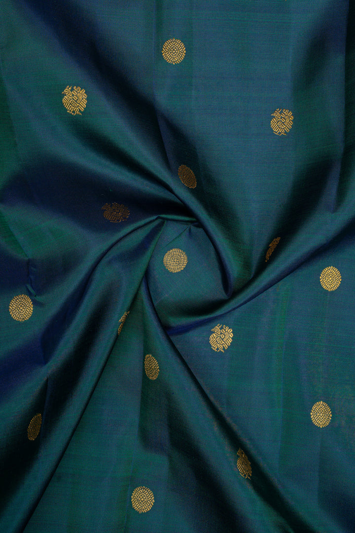Peacock blue and red traditional pure kanchipuram silk