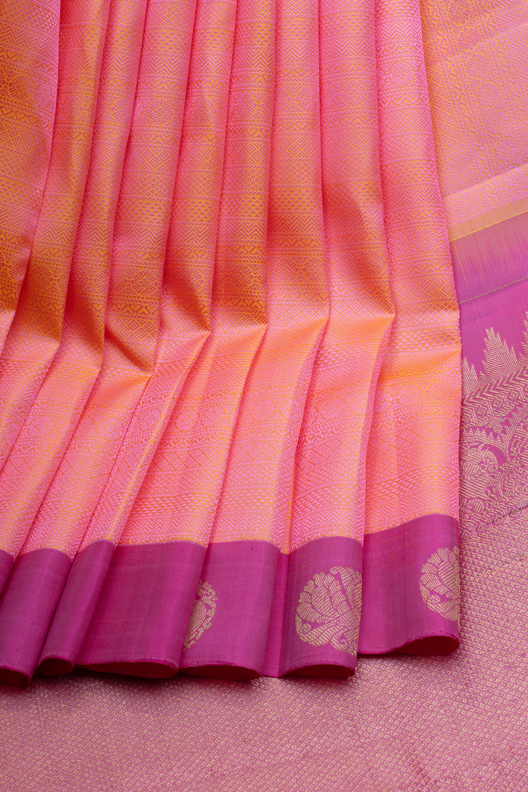 Baby pink thread brocade pure Kanchipuram silk saree