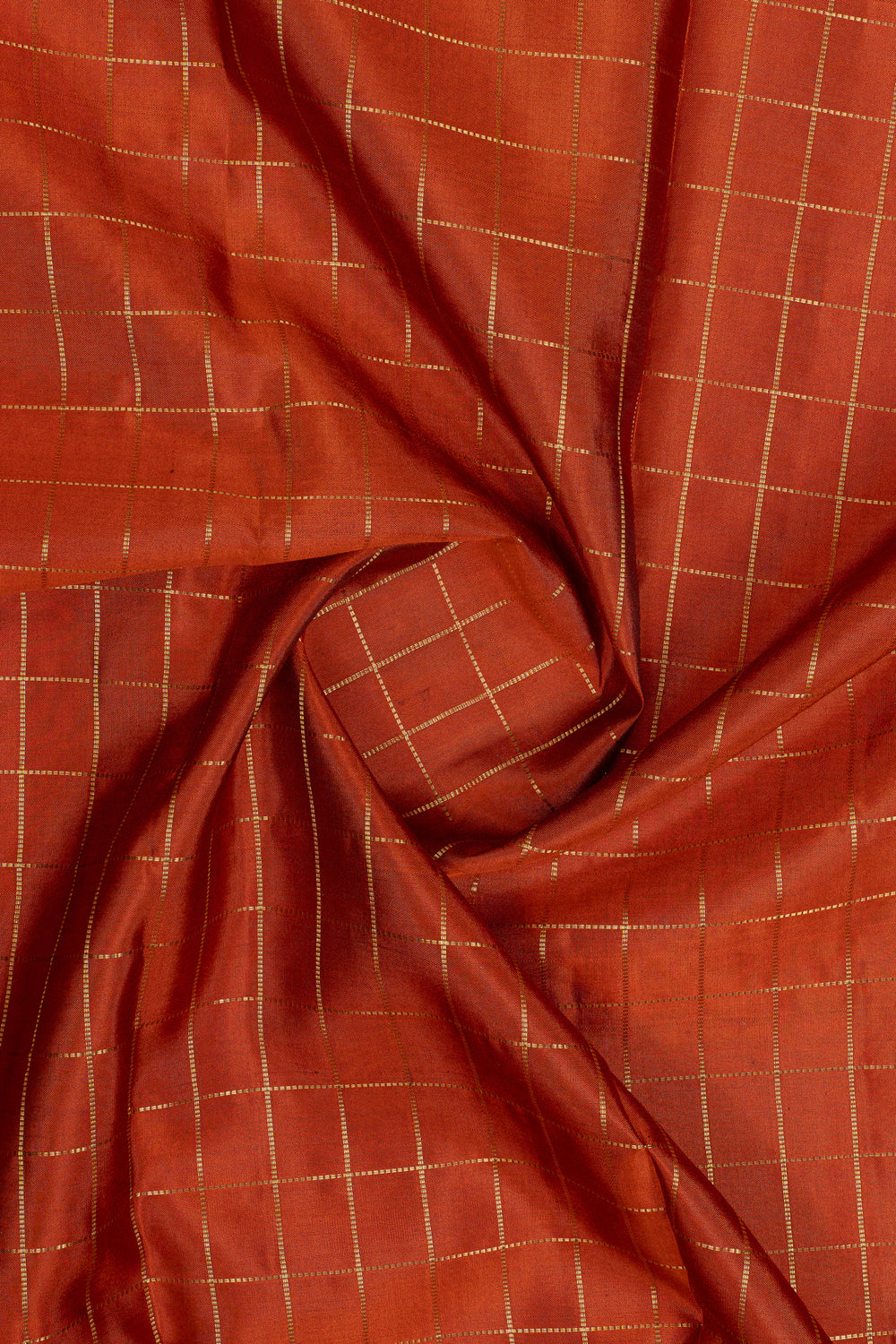 Rust orange Zari checks & purple varisaipettu pure Kanchipuram silk saree