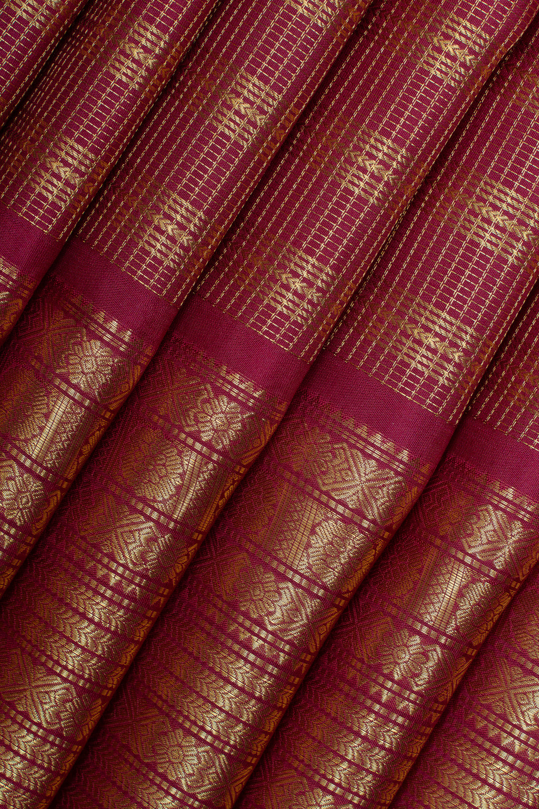 Ruby pink Zari checks pure Kanchipuram silk saree