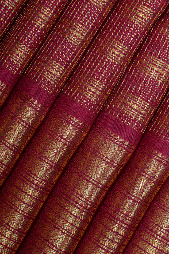 Ruby pink Zari checks pure Kanchipuram silk saree