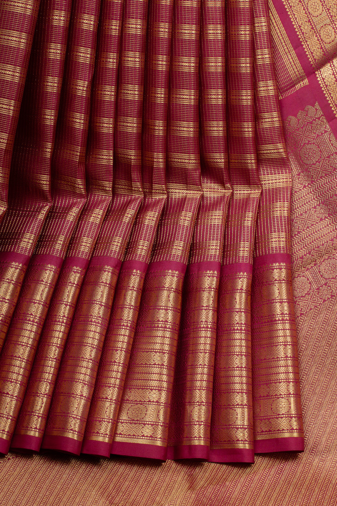 Ruby pink Zari checks pure Kanchipuram silk saree