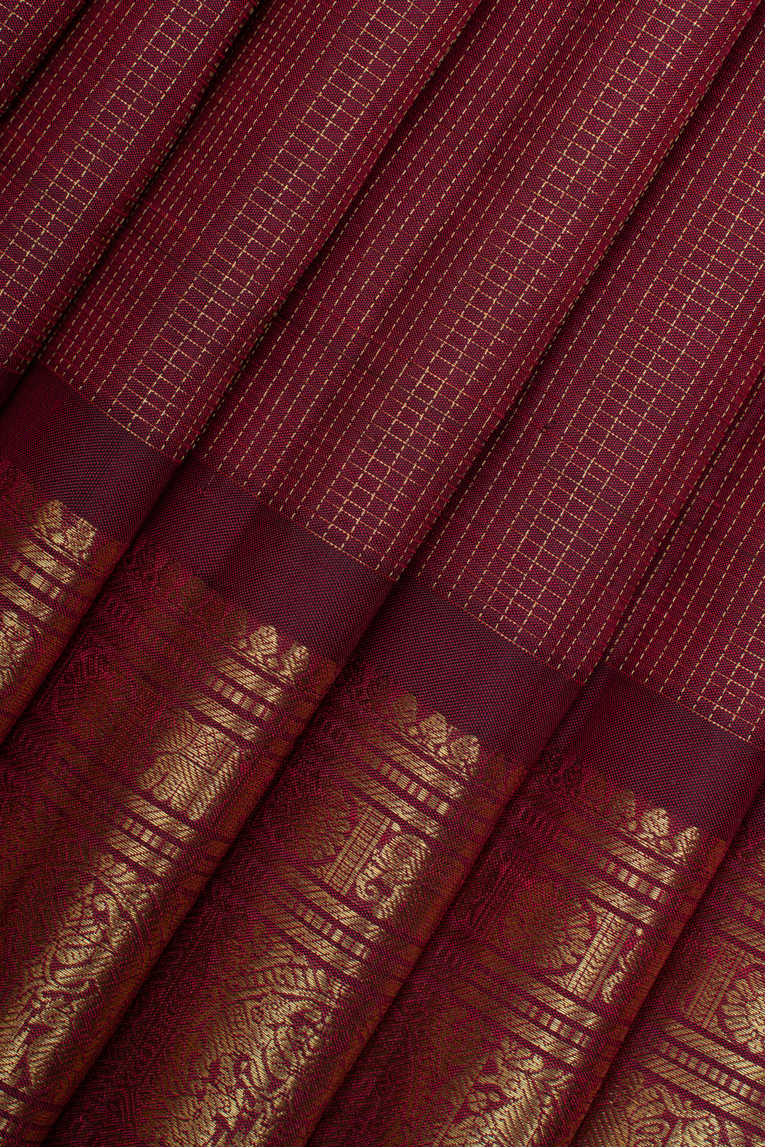 Maroon Vairaoosi checks pure kanchipuram silk saree