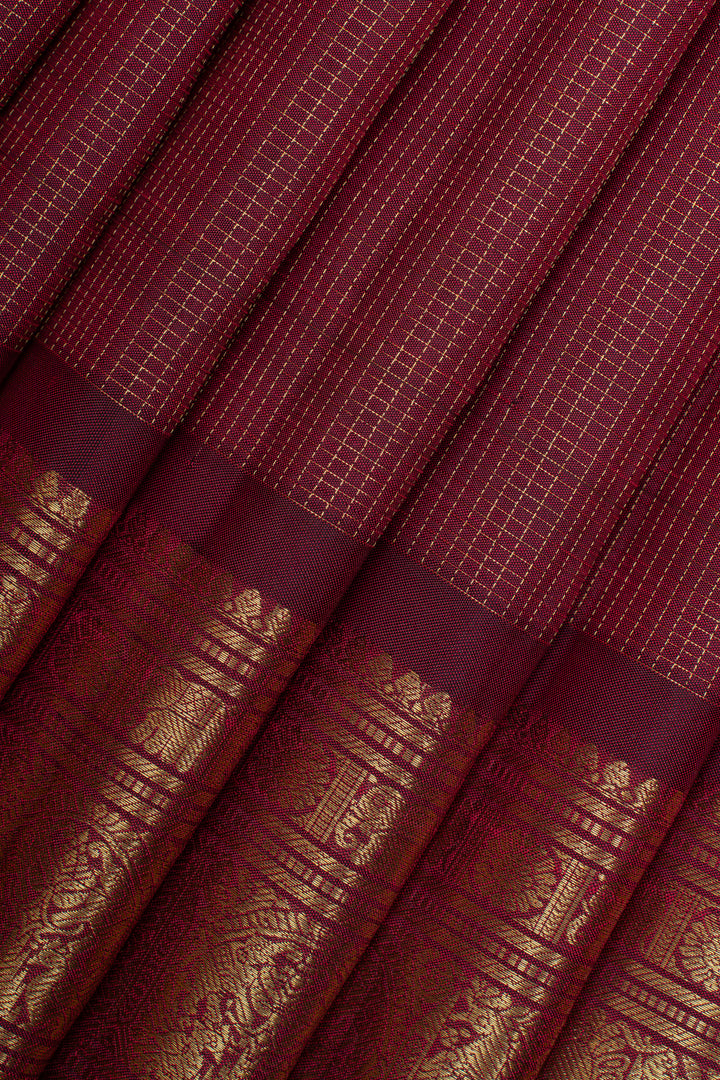 Maroon Vairaoosi checks pure kanchipuram silk saree