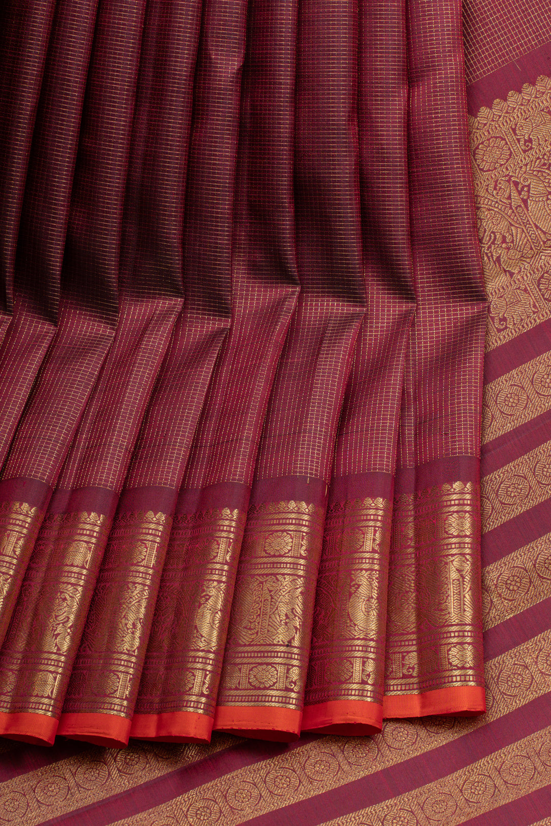Maroon Vairaoosi checks pure kanchipuram silk saree