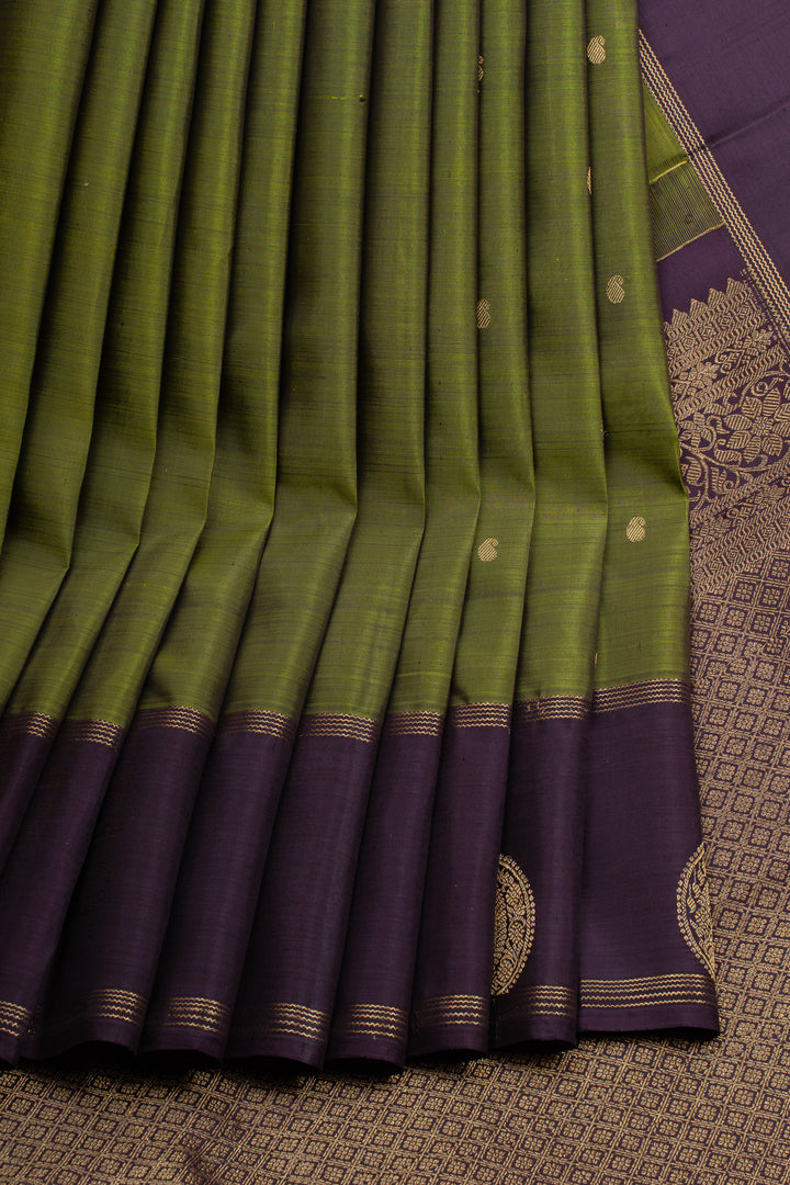 Mehandi green and purple  traditional pure kanchipuram silk saree