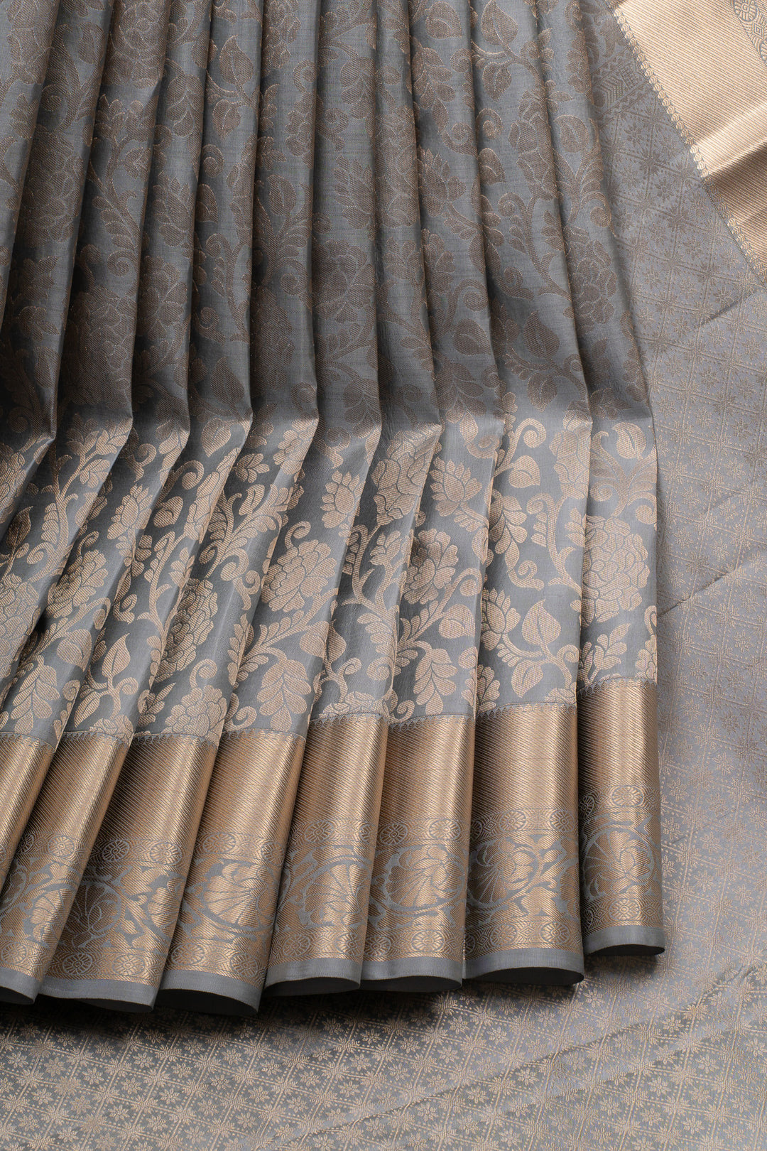 Grey brocade pure kanchipuram silk saree