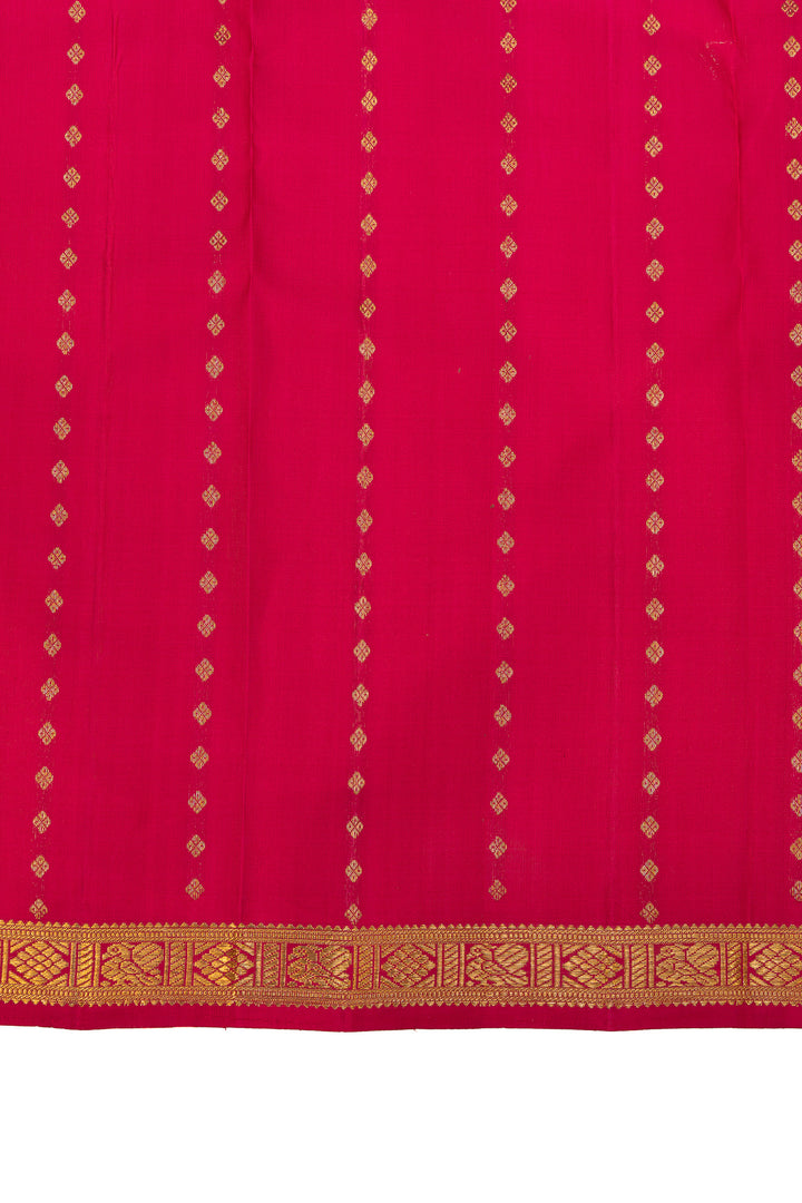 Reddish pink peacock motifs pure Kanchipuram silk saree