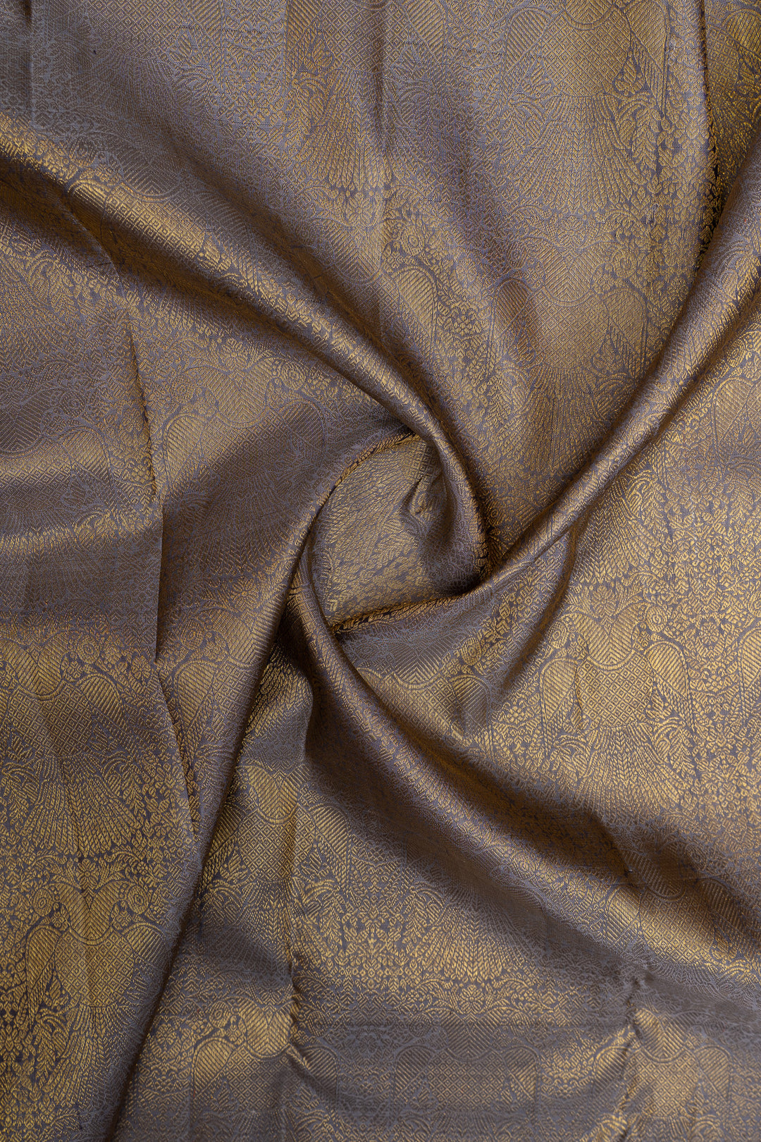 Greyish beige iruthalaipakshi brocade  pure  Kanchipuram silk saree