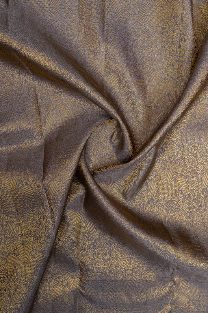 Greyish beige iruthalaipakshi brocade  pure  Kanchipuram silk saree