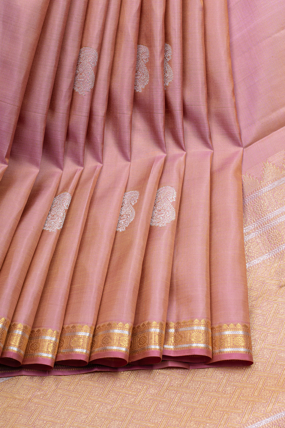Pastel pink traditional pure kanchipuram silk saree