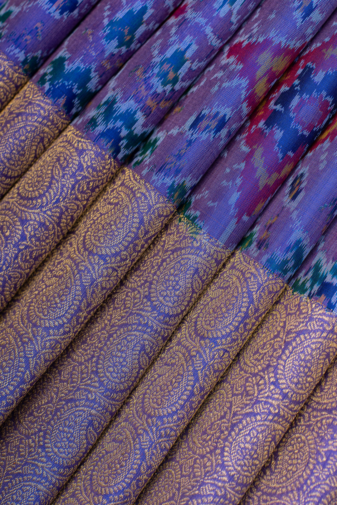 Purple pure ikat Kanchipuram silk saree