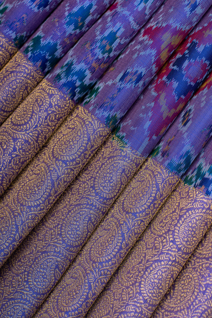 Purple pure ikat Kanchipuram silk saree