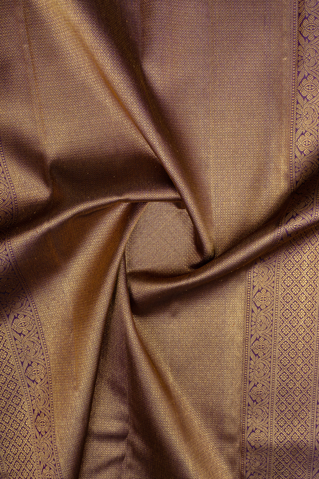 Golden yellow and purple iruthalaipakshi vintage checks pure kanchipuram silk saree