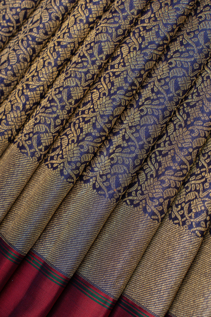 Blue and maroon brocade pure Kanchipuram  silk saree