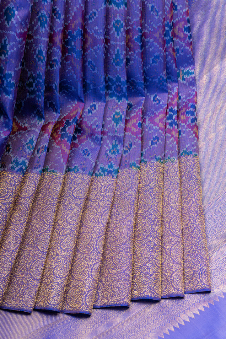 Purple pure ikat Kanchipuram silk saree