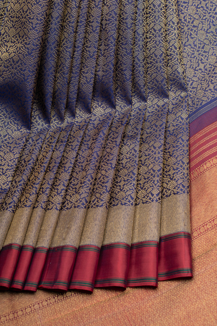 Blue and maroon brocade pure Kanchipuram  silk saree