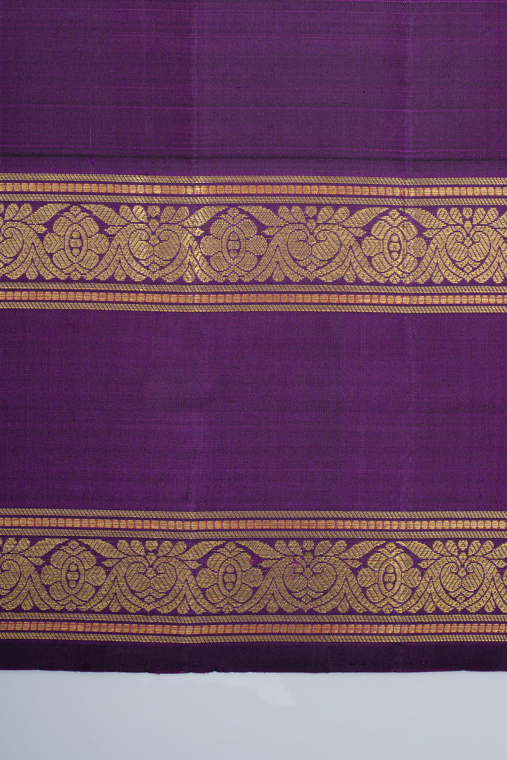 Golden yellow and purple iruthalaipakshi vintage checks pure kanchipuram silk saree