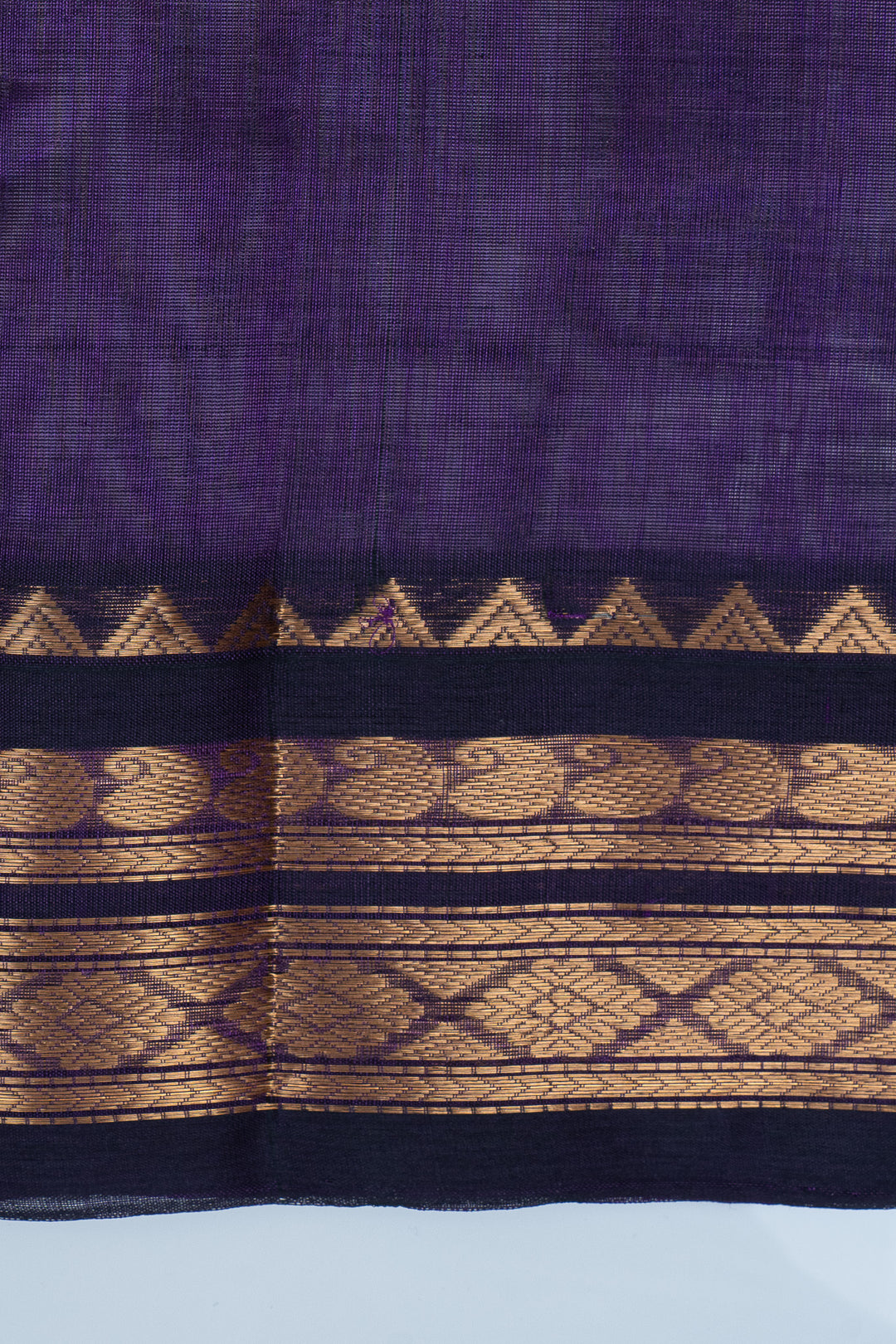Off white and jamun purple checks pure silk cotton saree