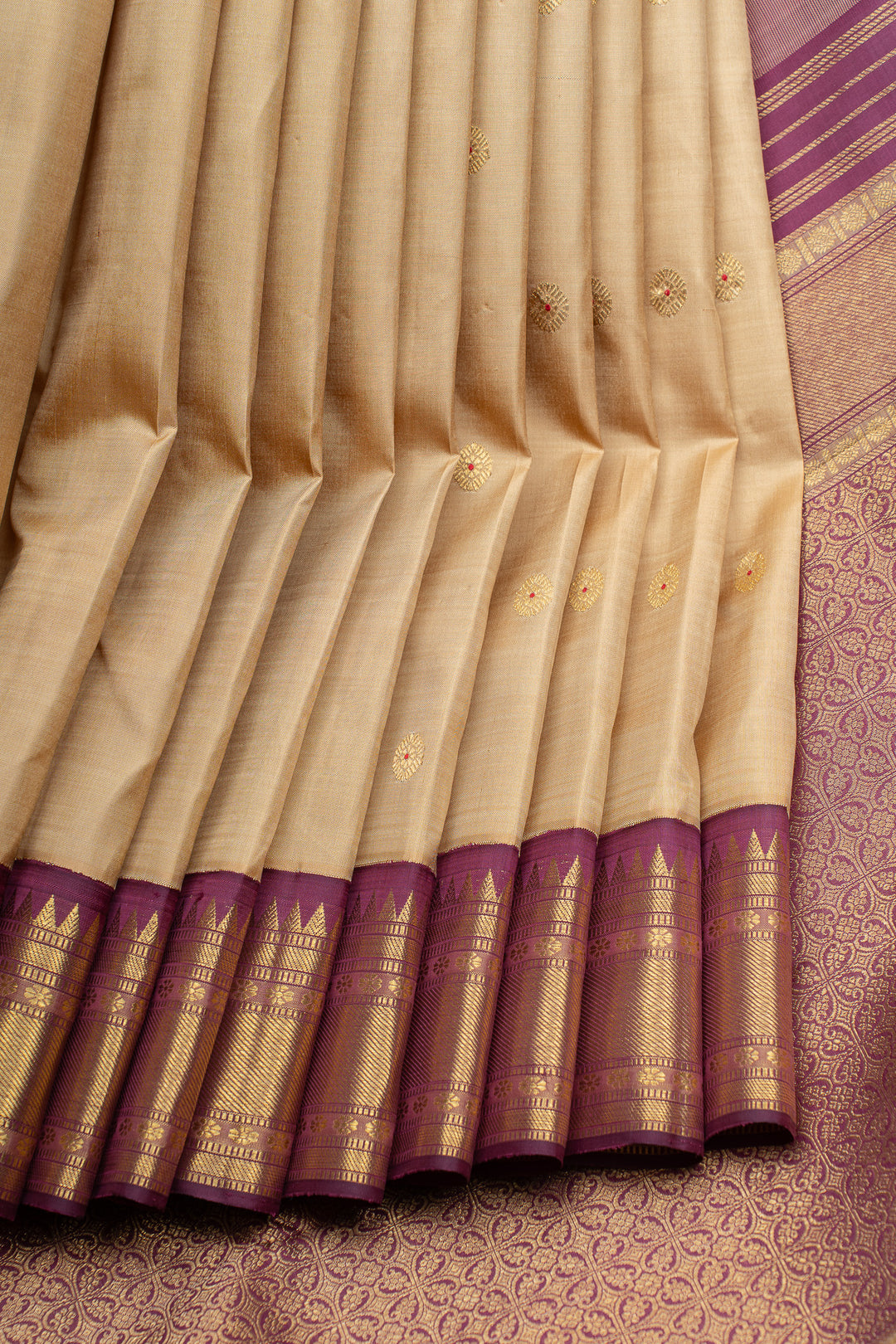 Peach and purple pure kanchipuram silk saree