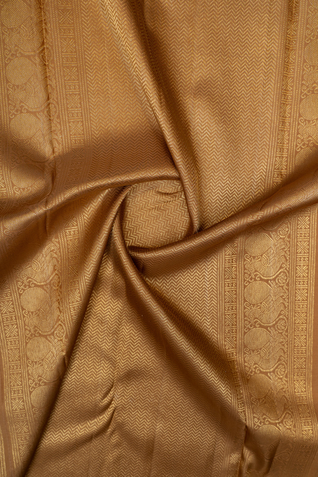 Champagne gold chevron brocade pure kanchipuram silk saree