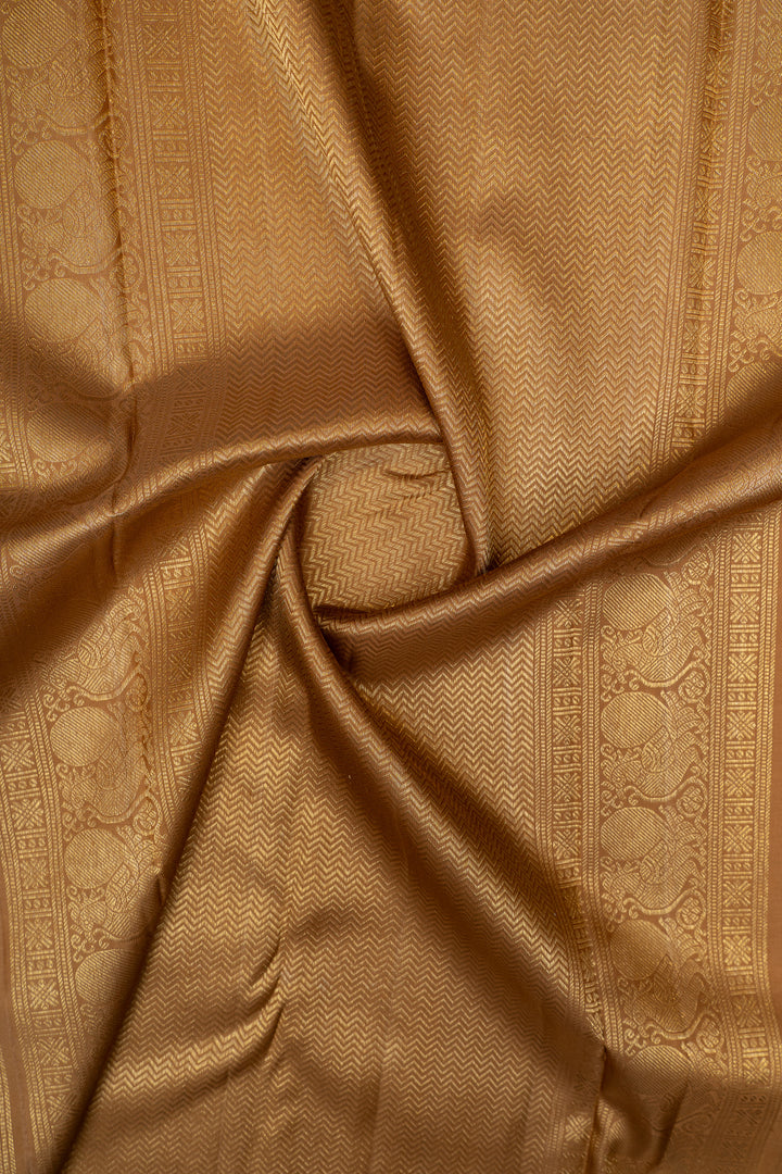 Champagne gold chevron brocade pure kanchipuram silk saree