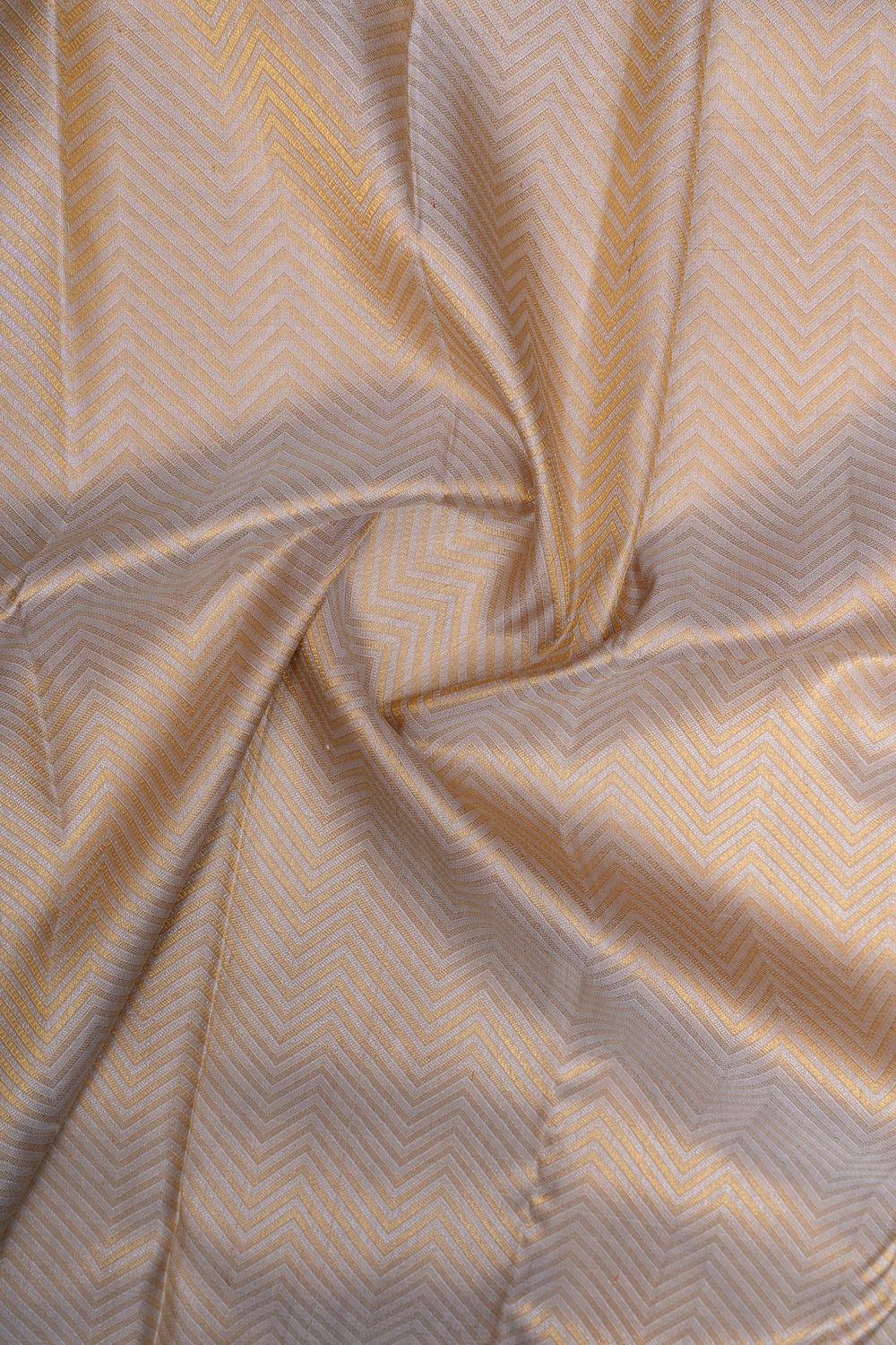 Champagne gold chevron brocade pure kanchipuram silk saree
