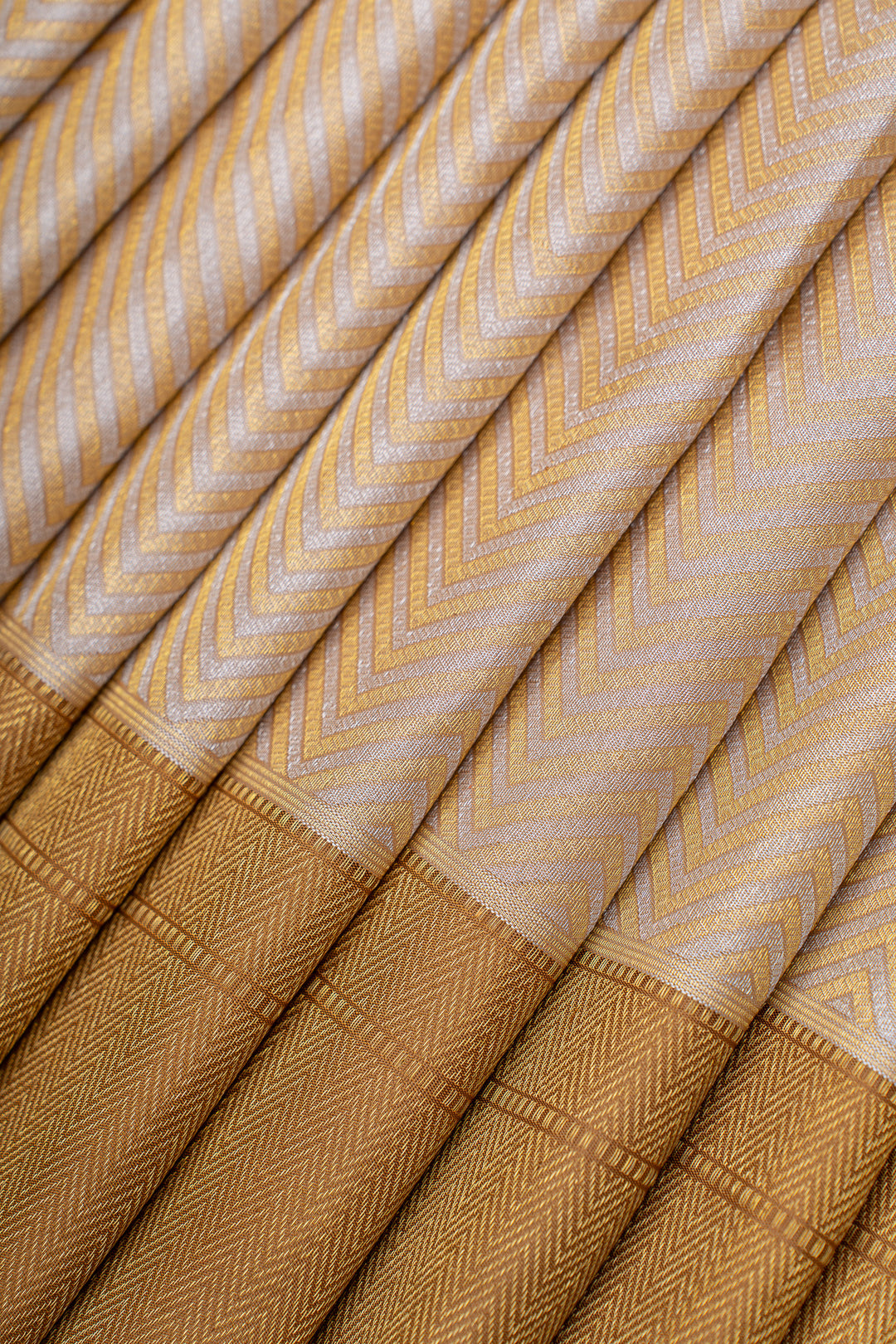 Champagne gold chevron brocade pure kanchipuram silk saree