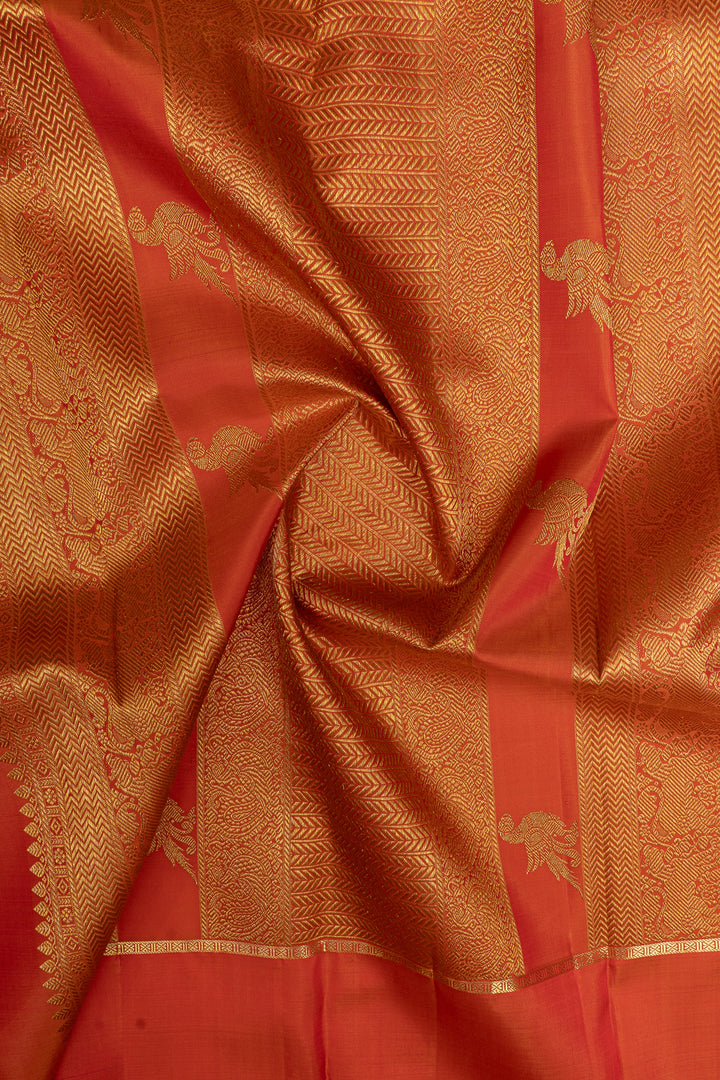 Reddish orange traditional pure kanchipuram silk saree