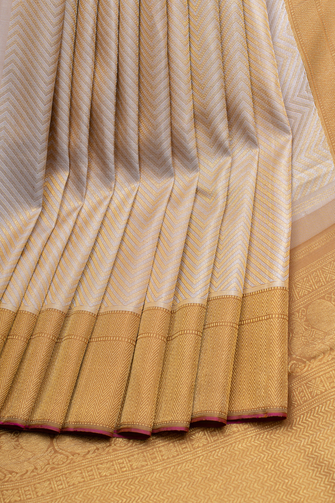 Champagne gold chevron brocade pure kanchipuram silk saree