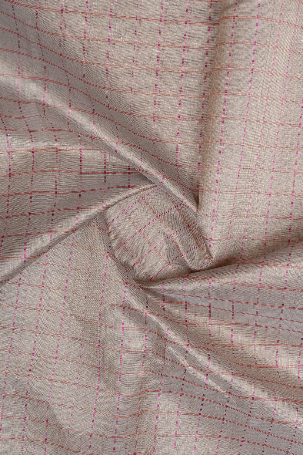 Grey and pink checks pure silk cotton saree