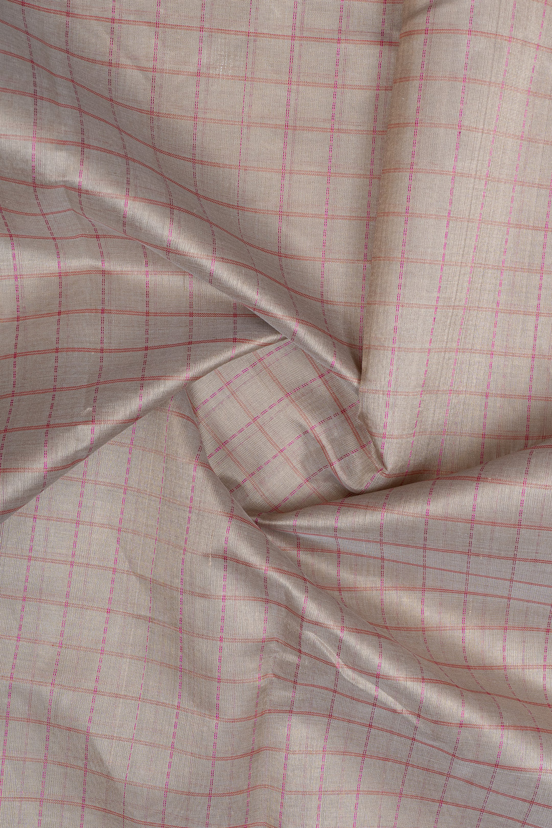 Grey and pink checks pure silk cotton saree