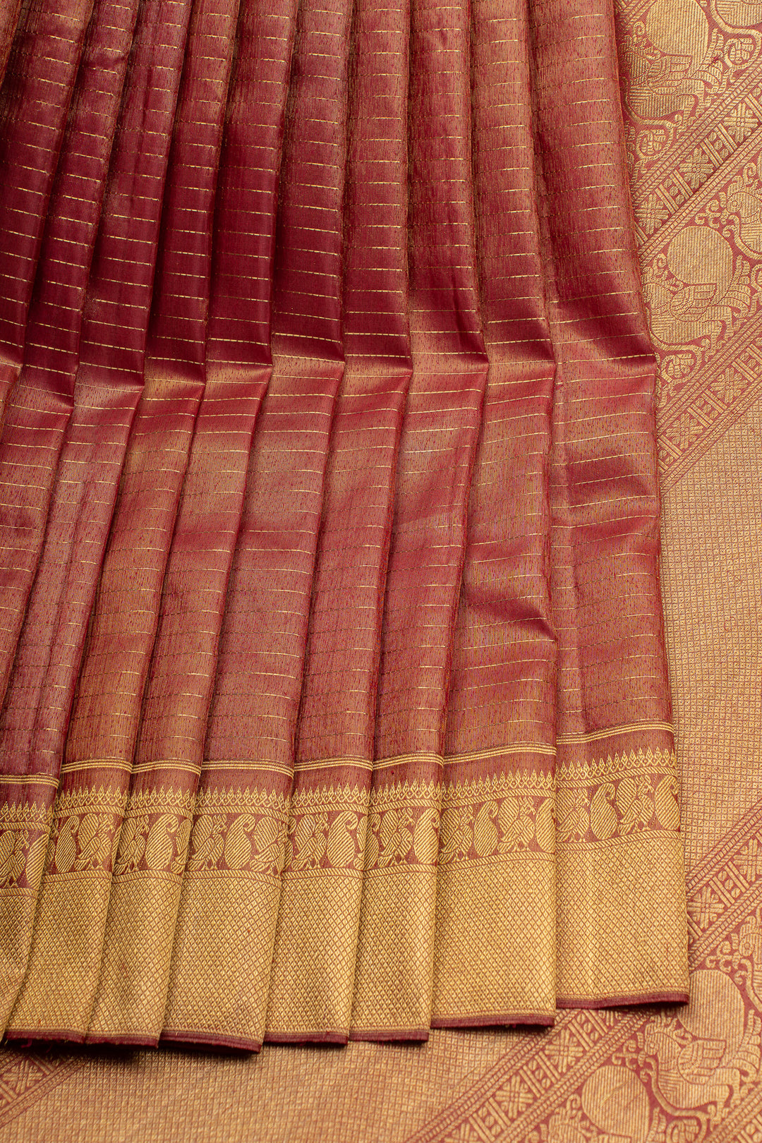 Maroon and gold  Vintage stripes pure Kanchipuram silk saree