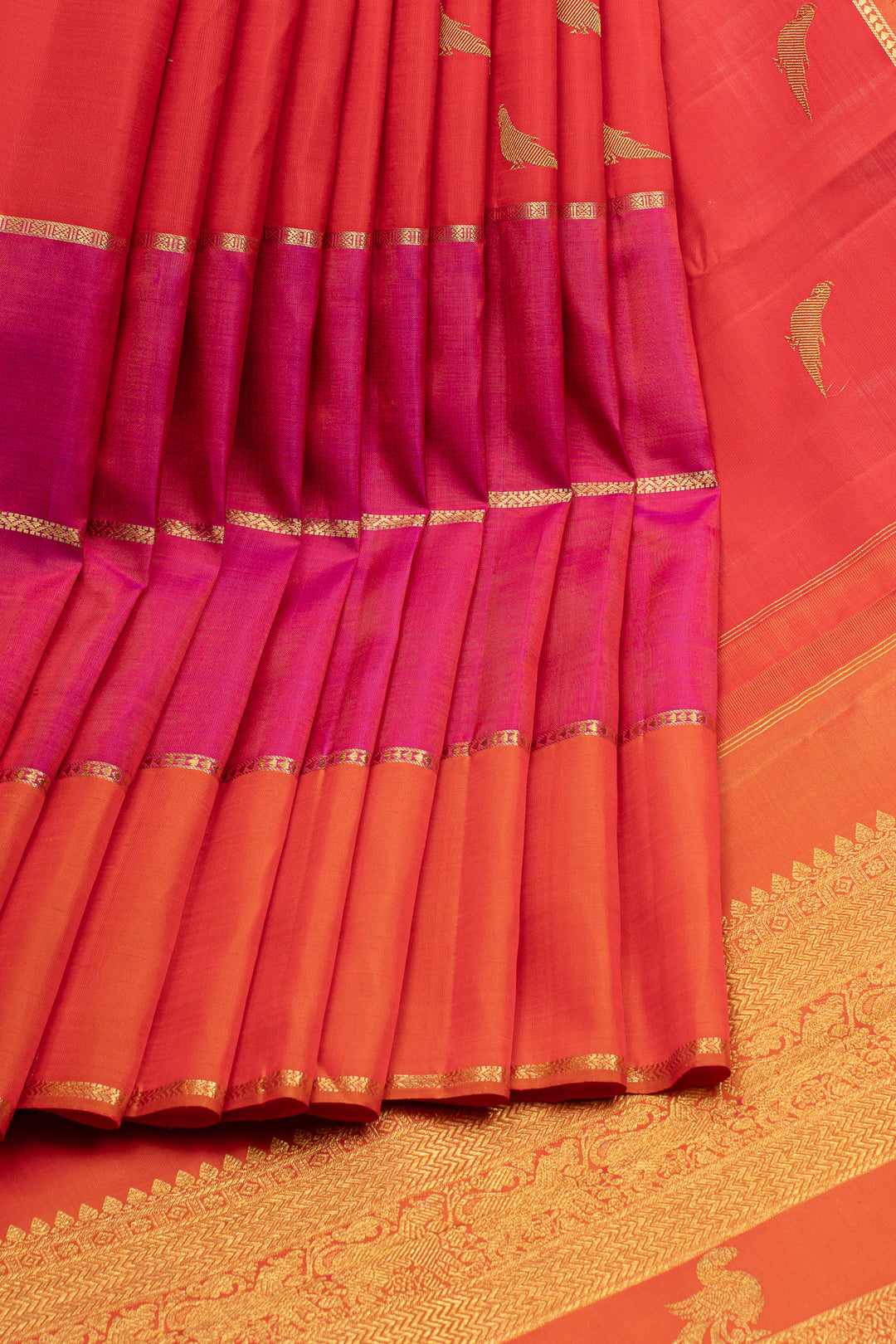 Reddish orange traditional pure kanchipuram silk saree