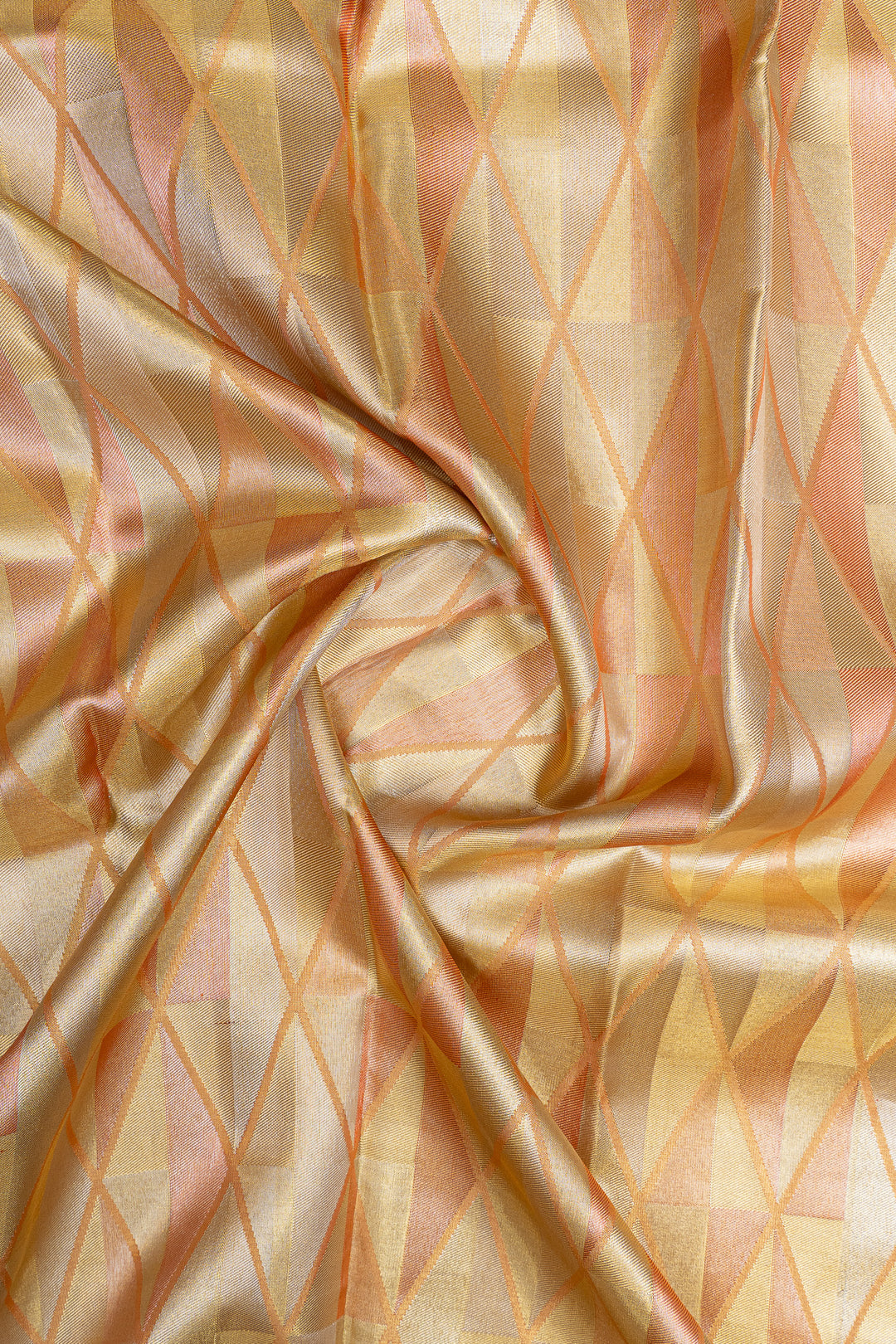 Peach and gold diamond tissue pure kanchipuram silk saree